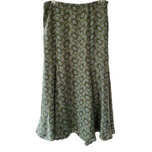 Rena Rowan Green Blue Paisley Lined Midi Skirt Polyester Womens Size 6